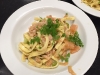 Pasta med røget laks i Beurre Blanc med citrus, rosenpeber og kørve